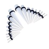 18pc White UV Acrylic Ear Tapers Stretching Kit 14g-00g for Ear Gauging. Ear Expander Set