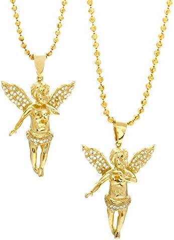 CSG Yellow Golden Finish Angel Piece Pendant Charm In Silver Lab Crystal