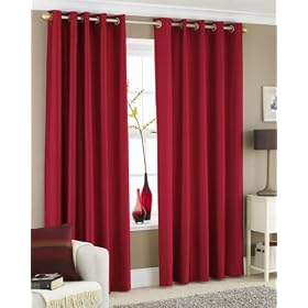 RED FAUX SILK LINED CURTAINS WITH EYELET RING TOP 90 x 90"