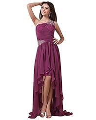 Chiffon Sweetheart One Shoulder  Beaded Asymmetric Prom Dress  With Ruffles