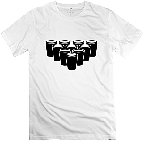 Serlina Men's Beer Pong Cups Cotton Round Neck Short Sleeve T-Shirt Tee White S