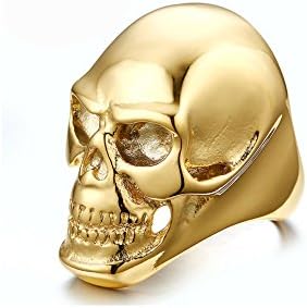 Cheo Rish-Mens Titanium Stainless Steel Vintage Gothic High Polish Gold Tone Skull Biker Men's Ring