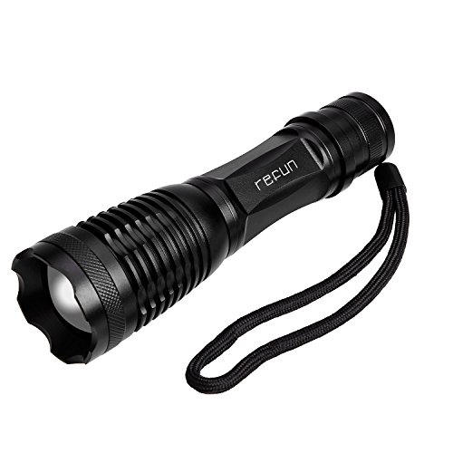 Refun 600 Lumen Handheld Flashlight Led Cree Xml- T6 Water Resistant Camping Torch Adjustable Focus Zoom Tactical Flashlight Lamp for Outdoor Sports,Powered By 1pcs 18650 Or 3pcs AAA Battery (Not Included)