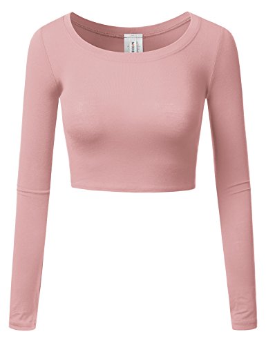 Doublju Womens Classic Long Sleeve Crop top
