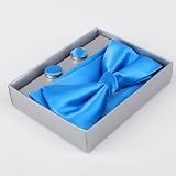 Blue plain Silk Pre-tied Bowtie, Cufflinks, Hanky Gift Box Set DodgerBlue wedding bowties BT2012