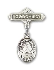 Sterling Silver Baby Badge with St. Katherine Drexel Charm and Godchild Badge Pin