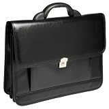 Black Leather Briefcase with Padded Laptop Compartment