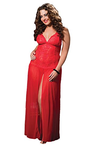 Seven Til Midnight Women's Mesh Floor Length Gown and Thong Plus