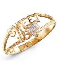 Sweet 15 White CZ 14k Yellow Gold Girls Fashion Ring