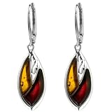 Baltic Honey and Cherry Amber Sterling Silver Leaf Leverback Earrings