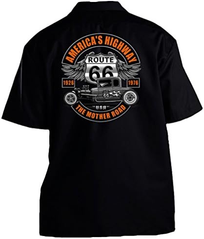 GearHead USA Hot Rod Highway Route 66 Garage Work Shirt 3X-Large Black