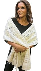 Handmade Acrylic Shawl - French Vanilla Cream (Large Size, 100% Crocheted By ...