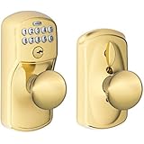Schlage FE595 PLY 505 PLY Plymouth Keypad Entry with Flex-Lock and Plymouth Style Knobs, Bright Brass