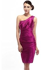 Sheath Ruched Lace Satin Cocktail Knee Length Natural   Waistline One Shoulder  Dress
