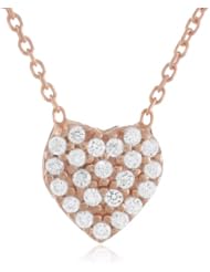 Rose Gold Plated Silver Chain Cubic Zirconia Pave Heart Shaped Pendant Necklace, 16"+1" Extender