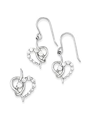 Sterling Silver CZ Heart Earrings & Pendant Set. Metal Wt- 4.8g