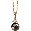14K Rose Gold Black Pearl and Diamond Pendant