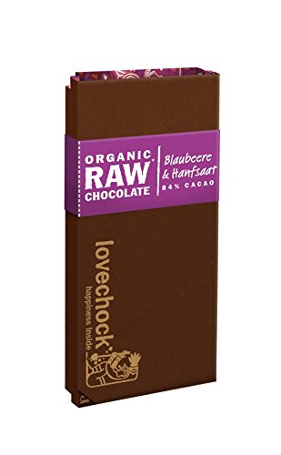 Lovechock Tafel Organic Raw Chocolate Blaubeere & Hanfsaat - 70 g Bio, laktosefrei, vegan