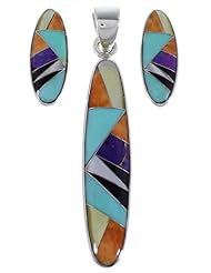 Sterling Silver Multicolor Pendant And Earrings Set NS45926