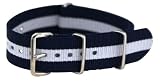 20mm James Bond Navy Blue / White - Nylon Nato Ballistic Military Watch Band Strap G-10