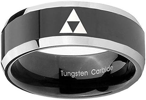 8MM Tungsten Triforce Legend of Zelda Glossy Middle Black Bevel Edge 2 Tone Mens Ring Size 10