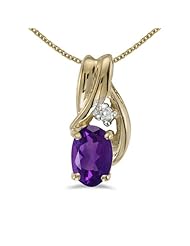 14k Yellow Gold Oval Amethyst And Diamond Pendant with 18" Chain