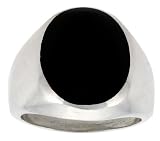 Gent's Sterling Silver Large Oval Black Obsidian Ring