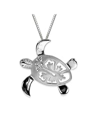 Sterling Silver Turtle and Hibiscus Necklace Pendant with Chain (21mm)