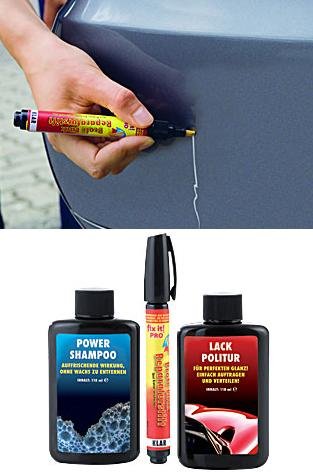 3-teiliges fix it PRO! Profi Lack-Reparatur-Set # Power Shampoo + Lack Politur + Profi Lack Reparaturstift # für alle Lackfarben # Kratzer schnell beseitigen! # bekannt aus der TV Werbung # ideal bei kleinen Lackschäden # überdeckt Kratzer nicht nur, sondern entfernt sie