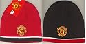 OFFICIAL MANCHESTER UNITED REVERSIBLE RED WHITE & BLACK CRESTED BEANIE HAT