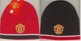 OFFICIAL MANCHESTER UNITED REVERSIBLE RED WHITE & BLACK CRESTED BEANIE HAT