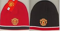 OFFICIAL MANCHESTER UNITED REVERSIBLE RED WHITE & BLACK CRESTED BEANIE HAT