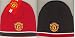OFFICIAL MANCHESTER UNITED REVERSIBLE RED WHITE & BLACK CRESTED BEANIE HAT