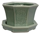 Chinese celadon planter with tray - Four Seasons design