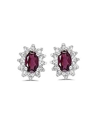 Birthstone Company 14k White Gold Oval Rhodolite Garnet And Diamond Earrings