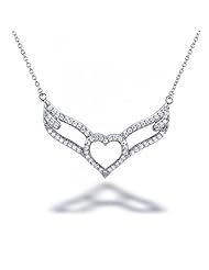 Bling Jewelry Sterling Silver Open Heart Angel Wing CZ Necklace 16 in