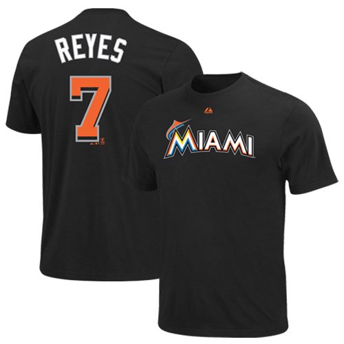 Majestic Jose Reyes Miami Marlins #7 Player T-Shirt - Black (Large)