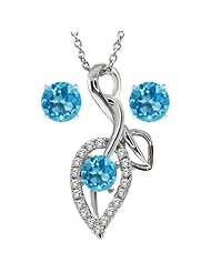1.80 Ct Round 5mm Gemstones Sterling Silver Leaf Pendant Necklace With 18" Chain