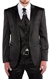 Mens Black Shiny Wedding Party Suit Blazer, Trouser, Crovat & Waistcoat