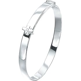 Silver D For Diamond Adjustable Cross Baby Bangle - Christening Gift