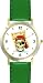Skull with Eye Patch & Red Bandanna Hat & Treasure Map - Pirate Theme - JP - WATCHBUDDY® DELUXE TWO-TONE THEME WATCH - Arabic Numbers - Green Leather Strap-Size-Children's Size-Small ( Boy's Size & Girl's Size )
