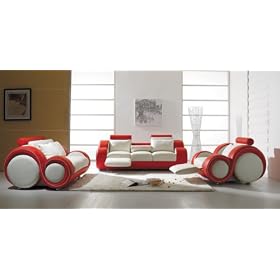 Modern Furniture Modern Living Room Contemporary Red and White Leather Sofa Set T-27
