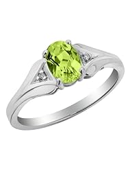 Peridot Ring with Diamonds 3/4 Carat (ctw) in 10K White Gold