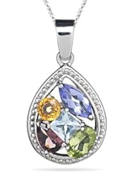Multi Gemstone Pendant in 14K White Gold
