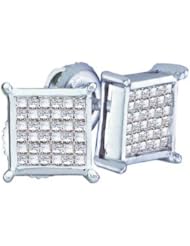 14k White Gold Princess Square Cut Channel Set Diamond Stud Earrings - 10mm Height * 10mm Width (1.0 cttw)