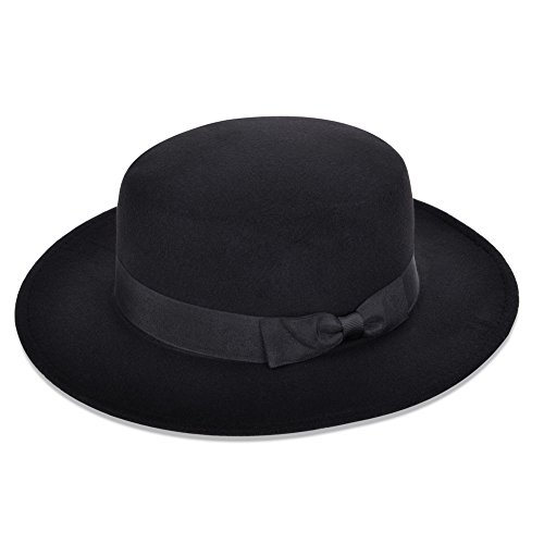 Vbiger Wool Flat Brim Fedora Hat