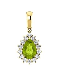 14K Yellow Gold 9.00x6.00mm Pear Cut Peridot and Diamond Pendant -- LIFETIME WARRANTY