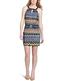 BCBGMAXAZRIA Women's Chevron Stripe Jersey Dress,Bright Chambray Multi,Small