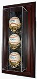 Three Ball Wall Mountable Mahogany Display Case with Engraved MLB Team Logo