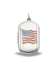 Sterling Silver Dog Tag American Flag Locket 1 inch x 1-1/4 inch in Sterling SIlver